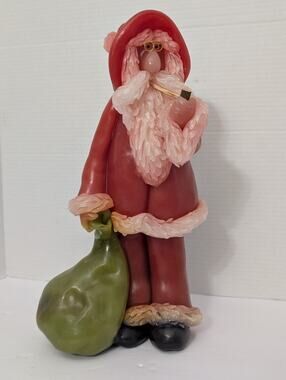 Vintage Northern Lights Fantasy Figure Santa Candle with Pipe & Gift Bag